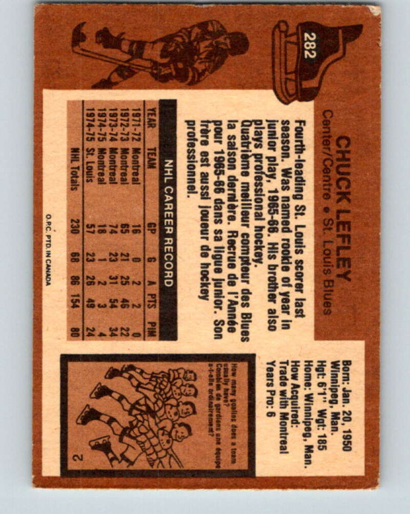 1975-76 O-Pee-Chee #282 Chuck Lefley St. Louis Blues V6435