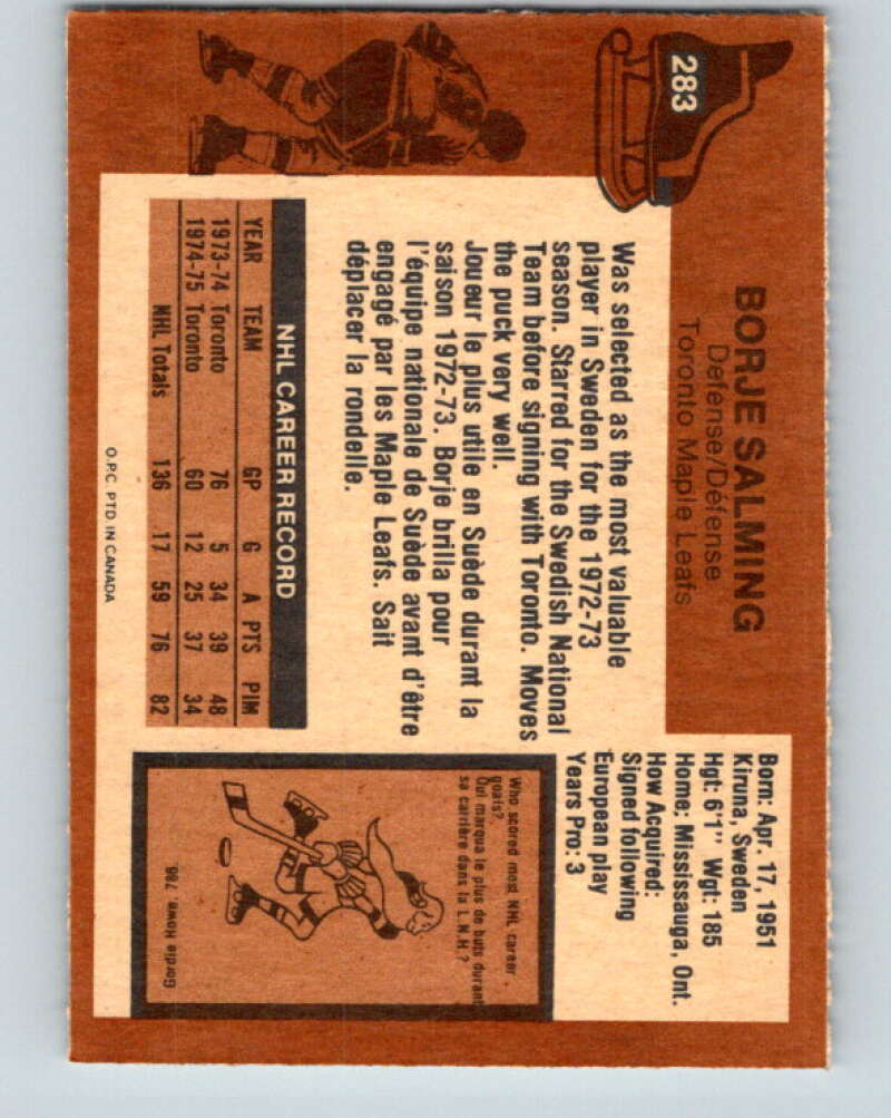 1975-76 O-Pee-Chee #283 Borje Salming Toronto Maple Leafs V6439