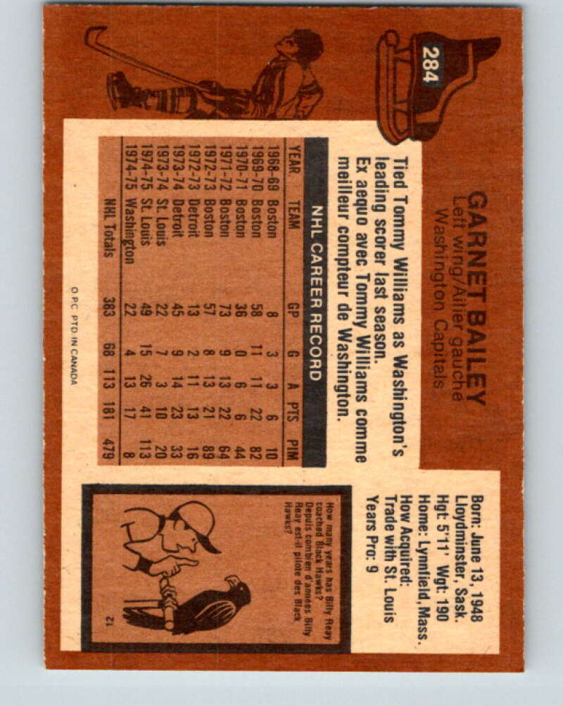 1975-76 O-Pee-Chee #284 Ace Bailey Washington Capitals V6442