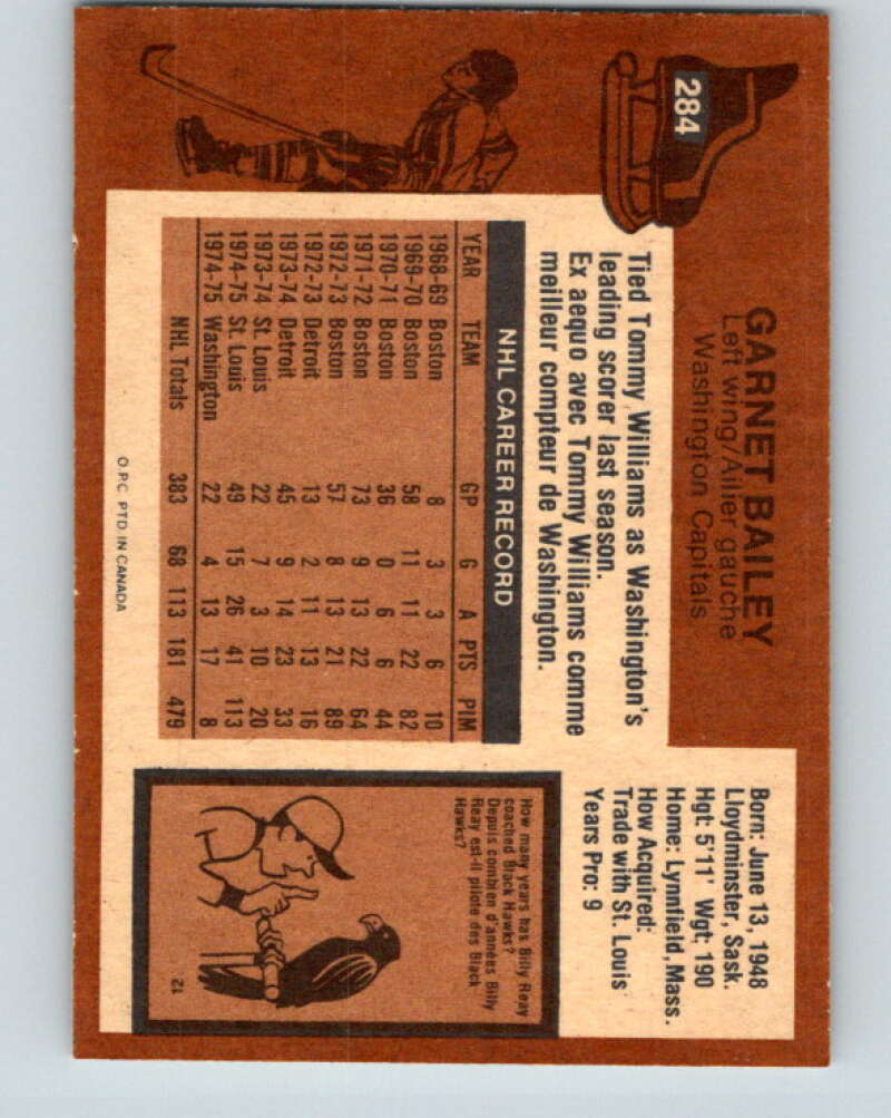 1975-76 O-Pee-Chee #284 Ace Bailey Washington Capitals V6443