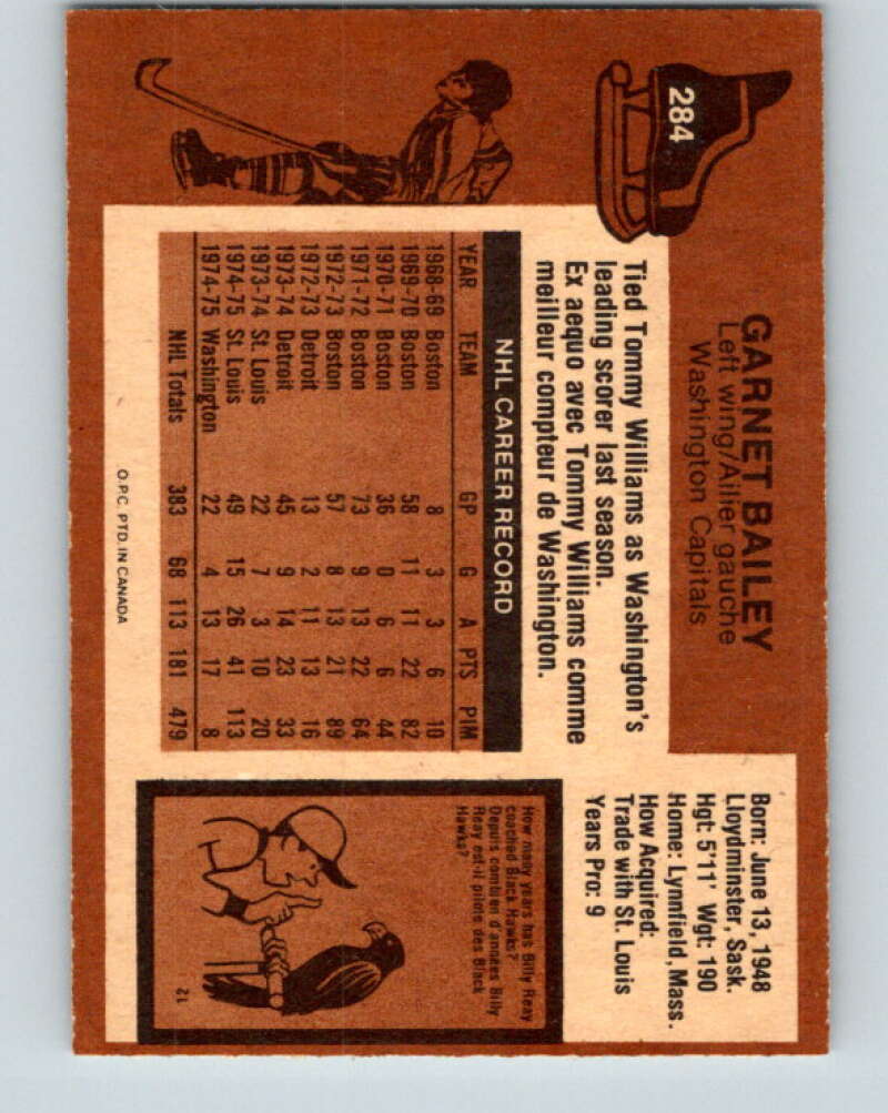 1975-76 O-Pee-Chee #284 Ace Bailey Washington Capitals V6445