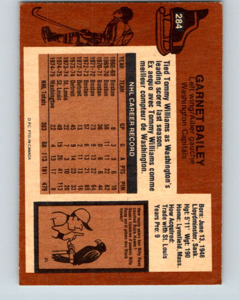 1975-76 O-Pee-Chee #284 Ace Bailey Washington Capitals V6446
