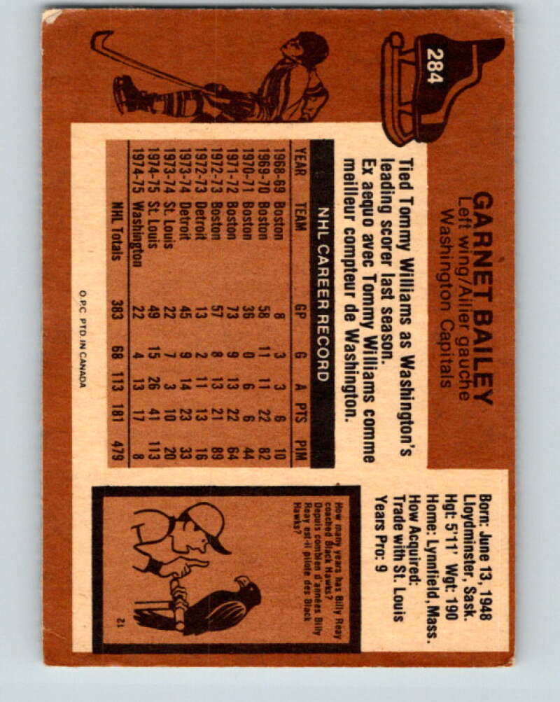 1975-76 O-Pee-Chee #284 Ace Bailey Washington Capitals V6447