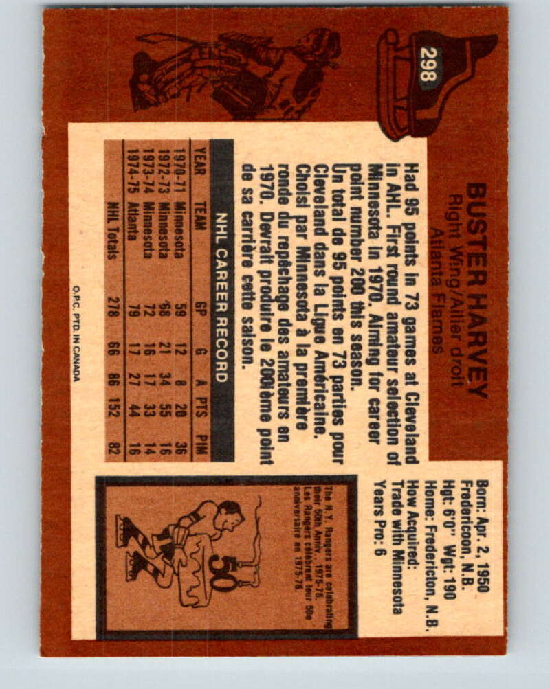 1975-76 O-Pee-Chee #298 Buster Harvey Atlanta Flames V6519
