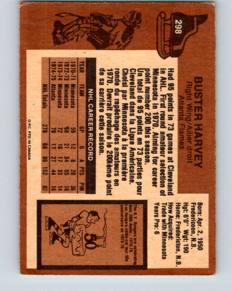 1975-76 O-Pee-Chee #298 Buster Harvey Atlanta Flames V6520