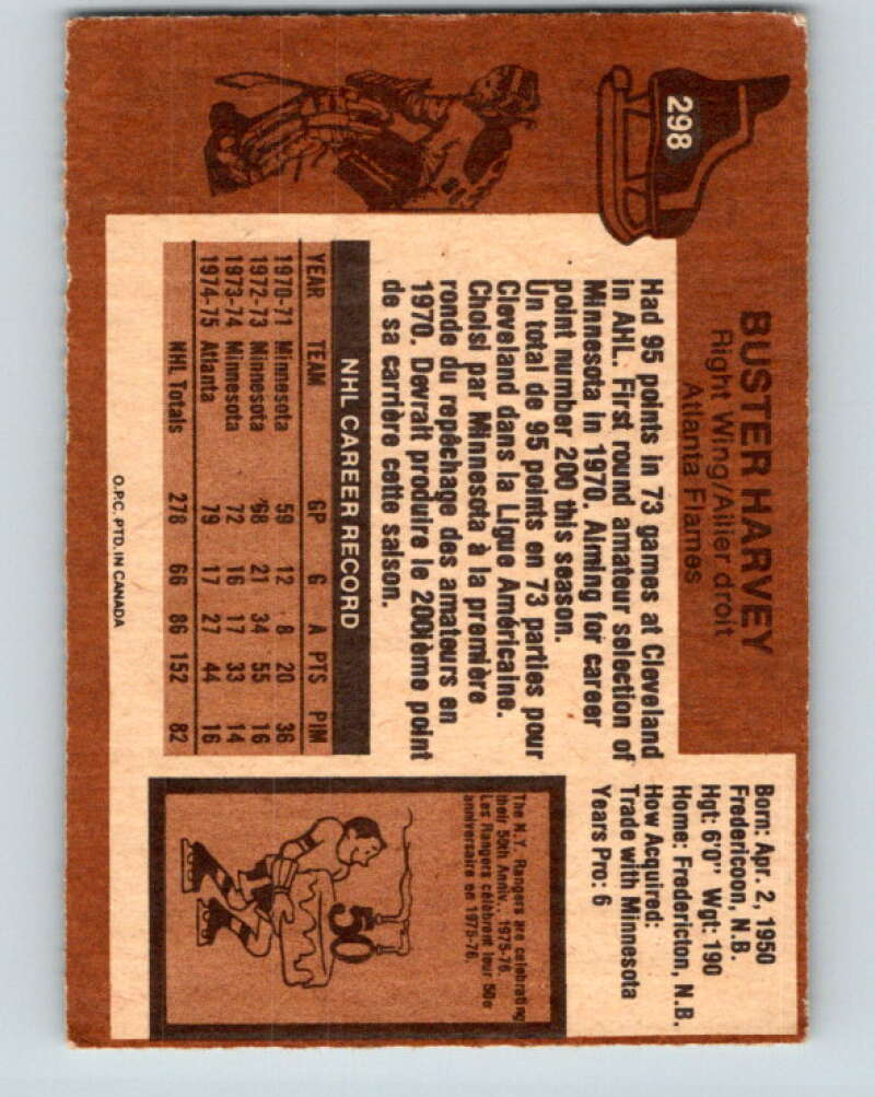 1975-76 O-Pee-Chee #298 Buster Harvey Atlanta Flames V6521
