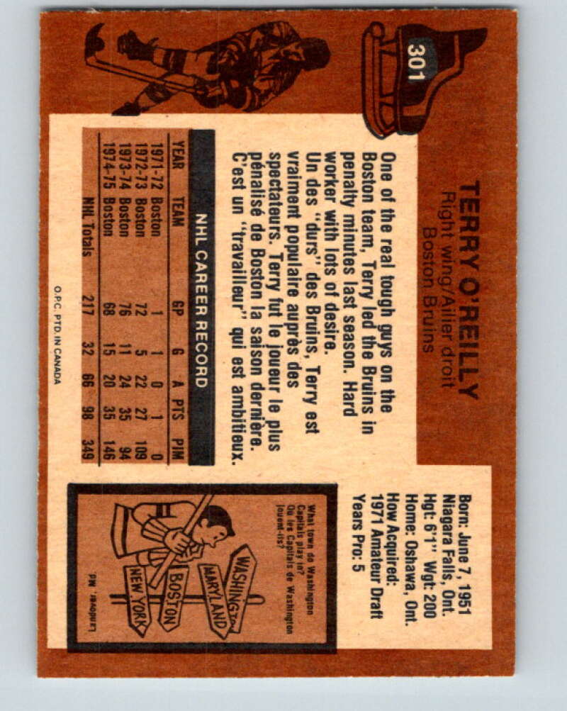 1975-76 O-Pee-Chee #301 Terry O'Reilly Boston Bruins V6530
