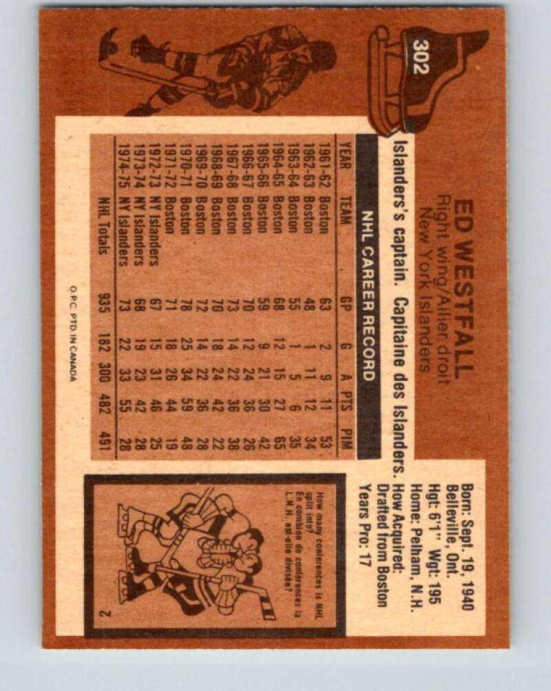 1975-76 O-Pee-Chee #302 Ed Westfall New York Islanders V6535