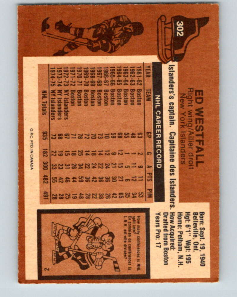 1975-76 O-Pee-Chee #302 Ed Westfall New York Islanders V6536
