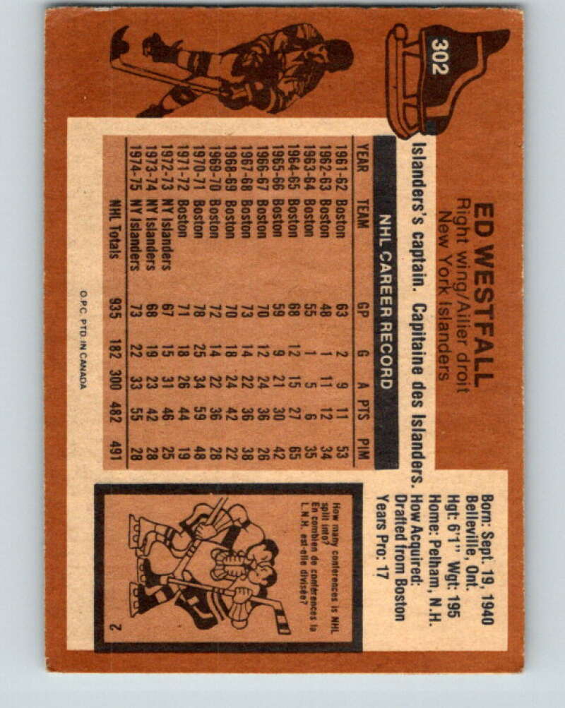 1975-76 O-Pee-Chee #302 Ed Westfall New York Islanders V6537