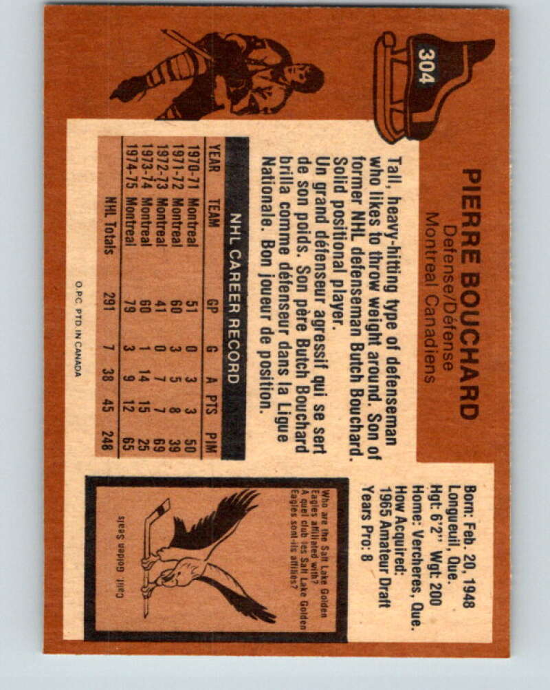 1975-76 O-Pee-Chee #304 Pierre Bouchard Montreal Canadiens V6549