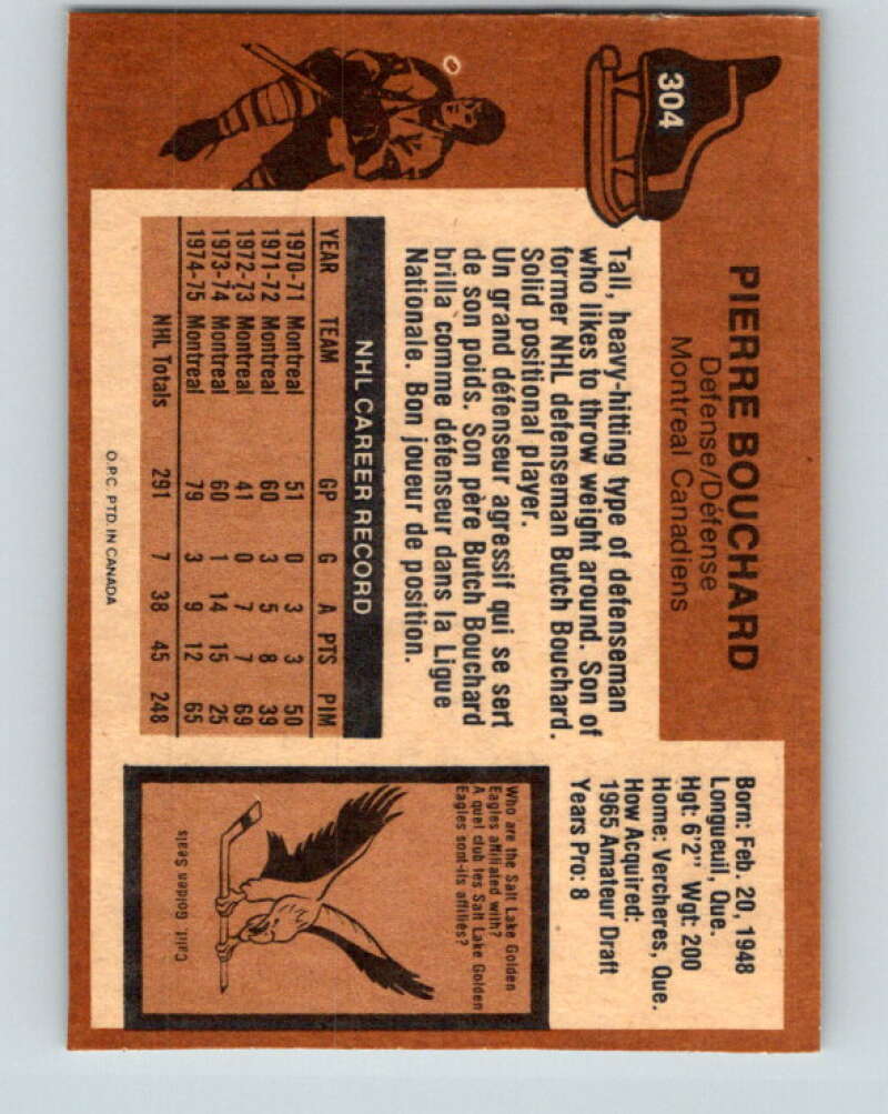 1975-76 O-Pee-Chee #304 Pierre Bouchard Montreal Canadiens V6550