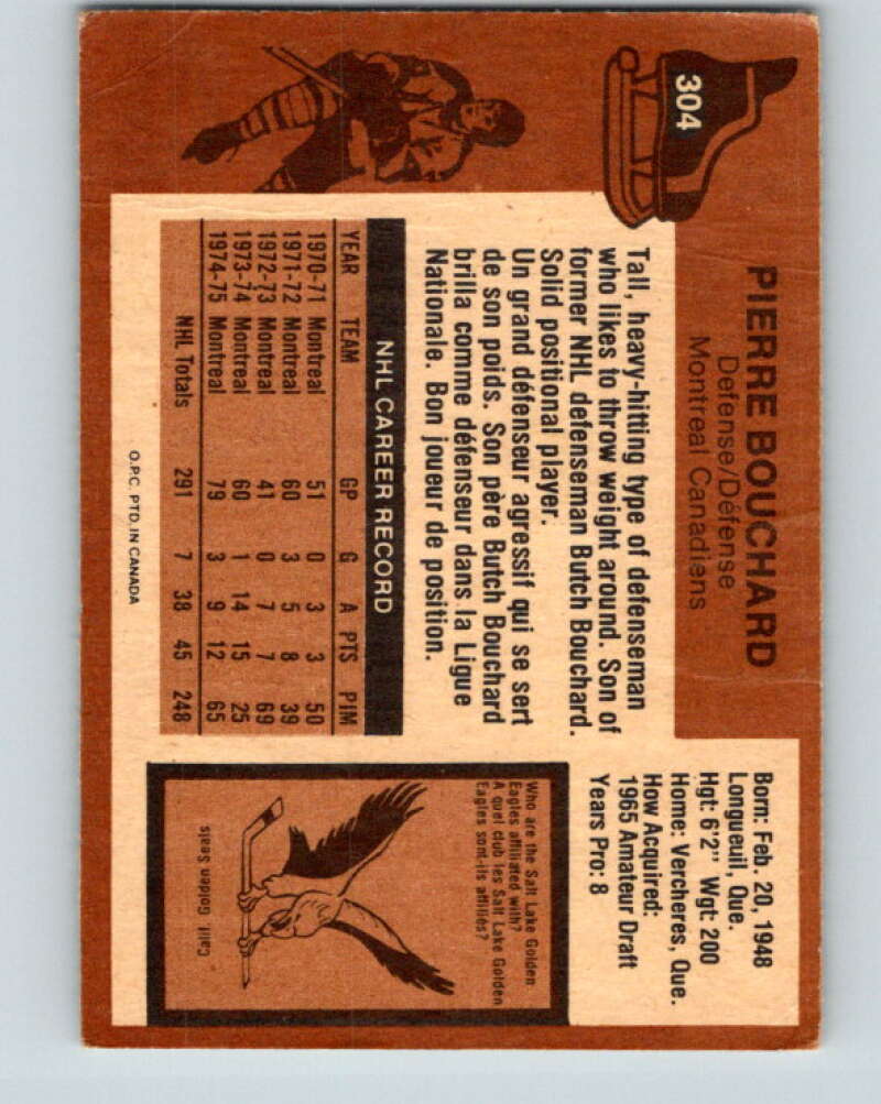 1975-76 O-Pee-Chee #304 Pierre Bouchard Montreal Canadiens V6551