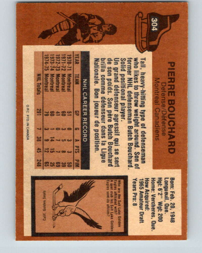 1975-76 O-Pee-Chee #304 Pierre Bouchard Montreal Canadiens V6552