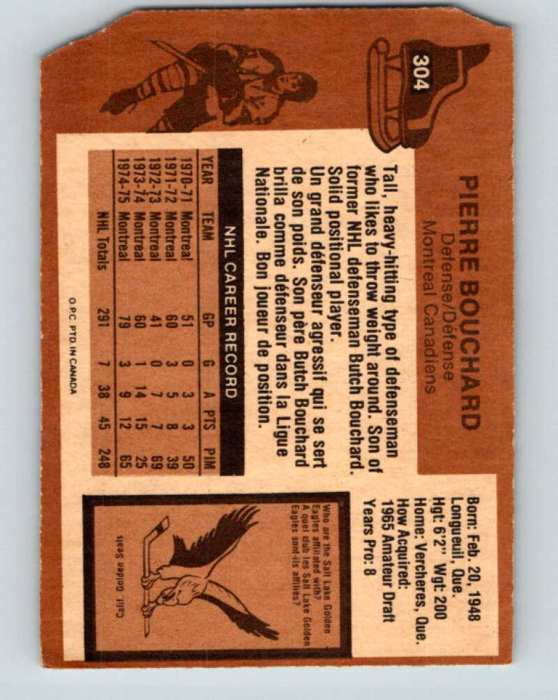 1975-76 O-Pee-Chee #304 Pierre Bouchard Montreal Canadiens V6553
