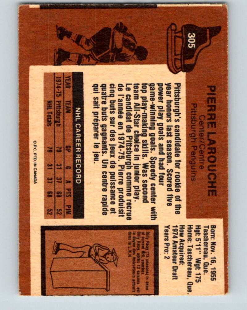 1975-76 O-Pee-Chee #306 Lee Fogolin RC Rookie Buffalo Sabres V6561