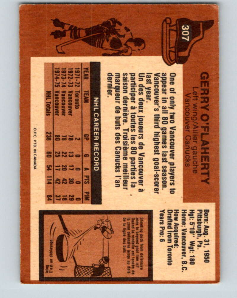 1975-76 O-Pee-Chee #307 Gerry O'Flaherty Vancouver Canucks V6568