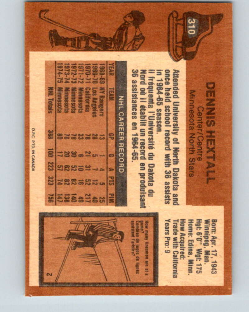 1975-76 O-Pee-Chee #310 Dennis Hextall Minnesota North Stars V6582
