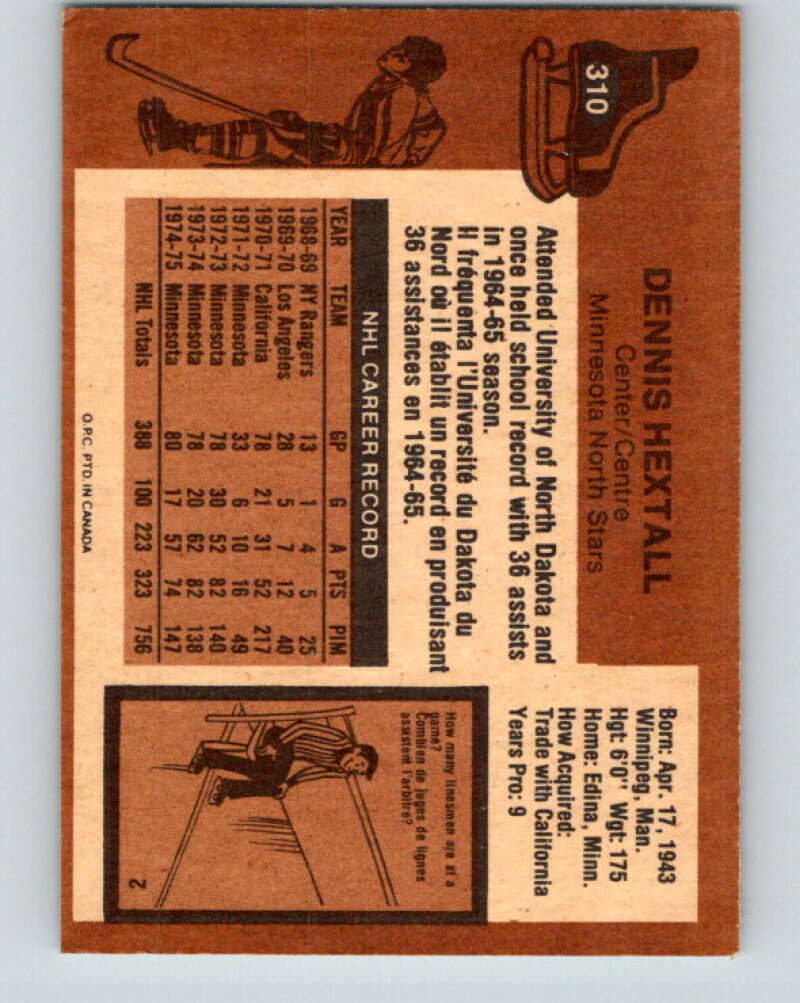 1975-76 O-Pee-Chee #310 Dennis Hextall Minnesota North Stars V6583