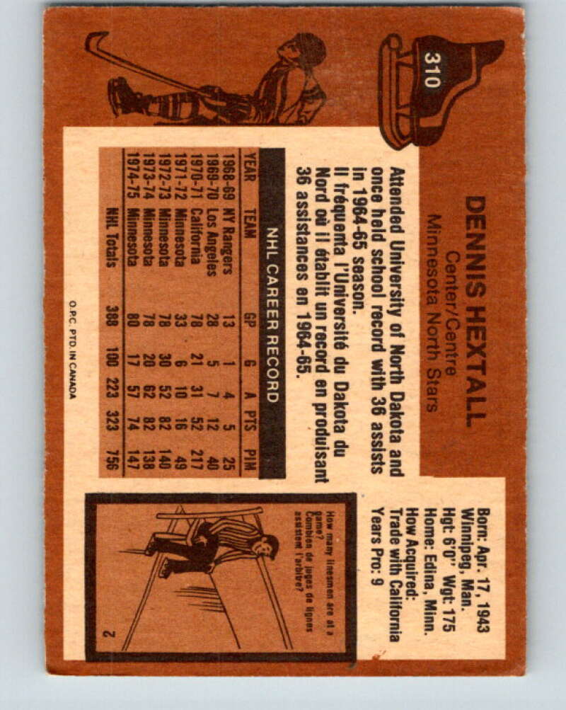 1975-76 O-Pee-Chee #310 Dennis Hextall Minnesota North Stars V6584