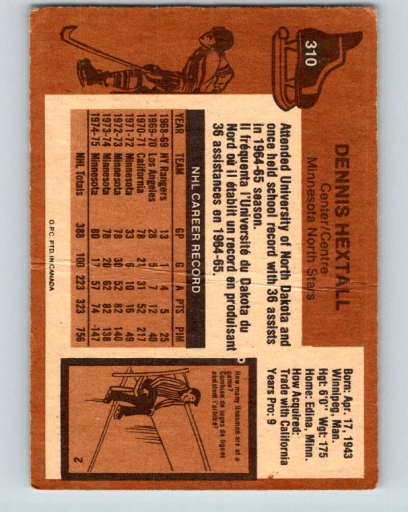 1975-76 O-Pee-Chee #310 Dennis Hextall Minnesota North Stars V6585
