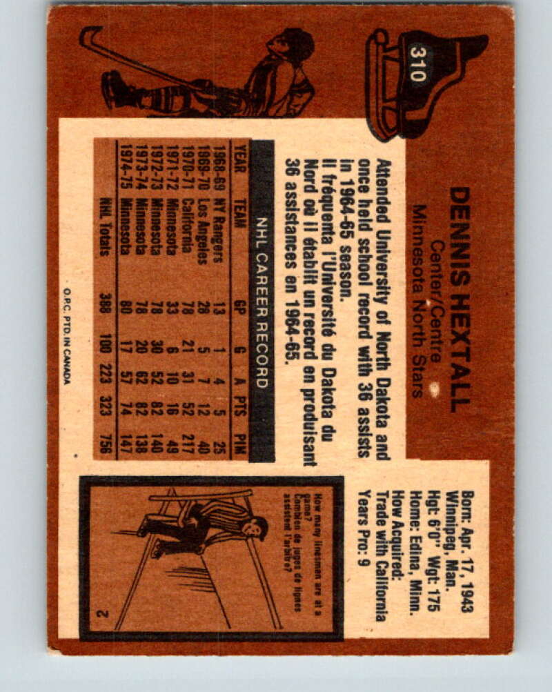 1975-76 O-Pee-Chee #310 Dennis Hextall Minnesota North Stars V6586