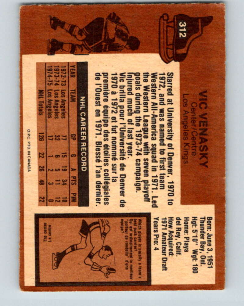 1975-76 O-Pee-Chee #312 Vic Venasky Los Angeles Kings V6588