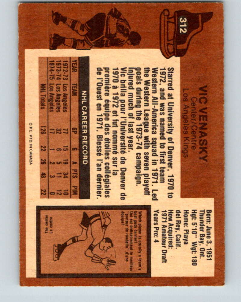 1975-76 O-Pee-Chee #312 Vic Venasky Los Angeles Kings V6589