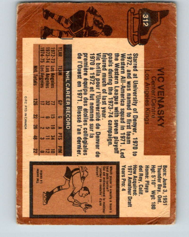 1975-76 O-Pee-Chee #312 Vic Venasky Los Angeles Kings V6590