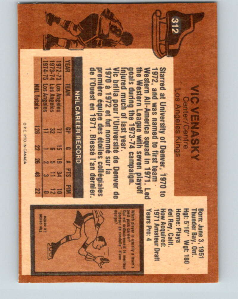 1975-76 O-Pee-Chee #312 Vic Venasky Los Angeles Kings V6591