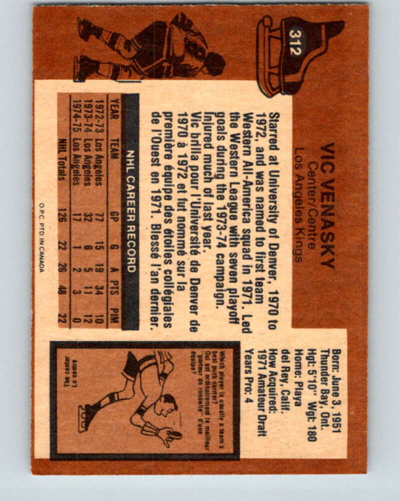 1975-76 O-Pee-Chee #312 Vic Venasky Los Angeles Kings V6592