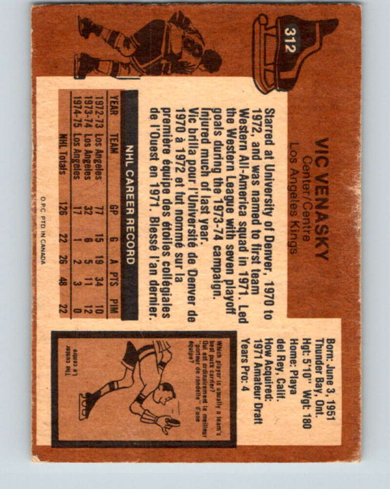1975-76 O-Pee-Chee #312 Vic Venasky Los Angeles Kings V6593