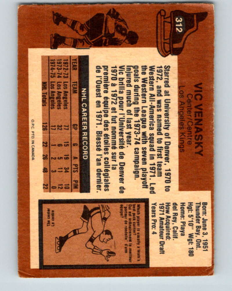 1975-76 O-Pee-Chee #312 Vic Venasky Los Angeles Kings V6594