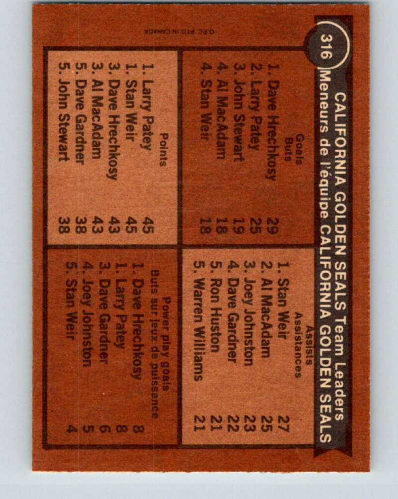 1975-76 O-Pee-Chee #316 Stan Weir TL California Golden Seals V6619