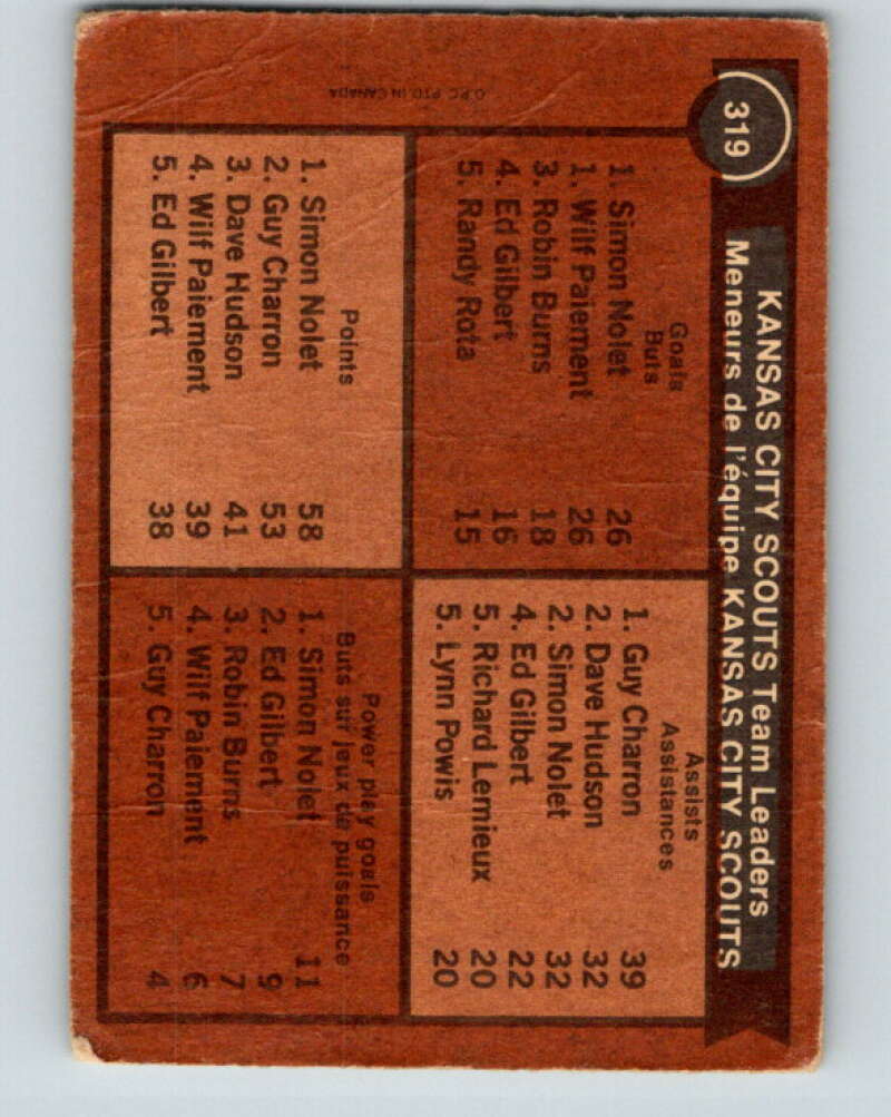 1975-76 O-Pee-Chee #319 Guy Charron TL Kansas City Scouts V6635