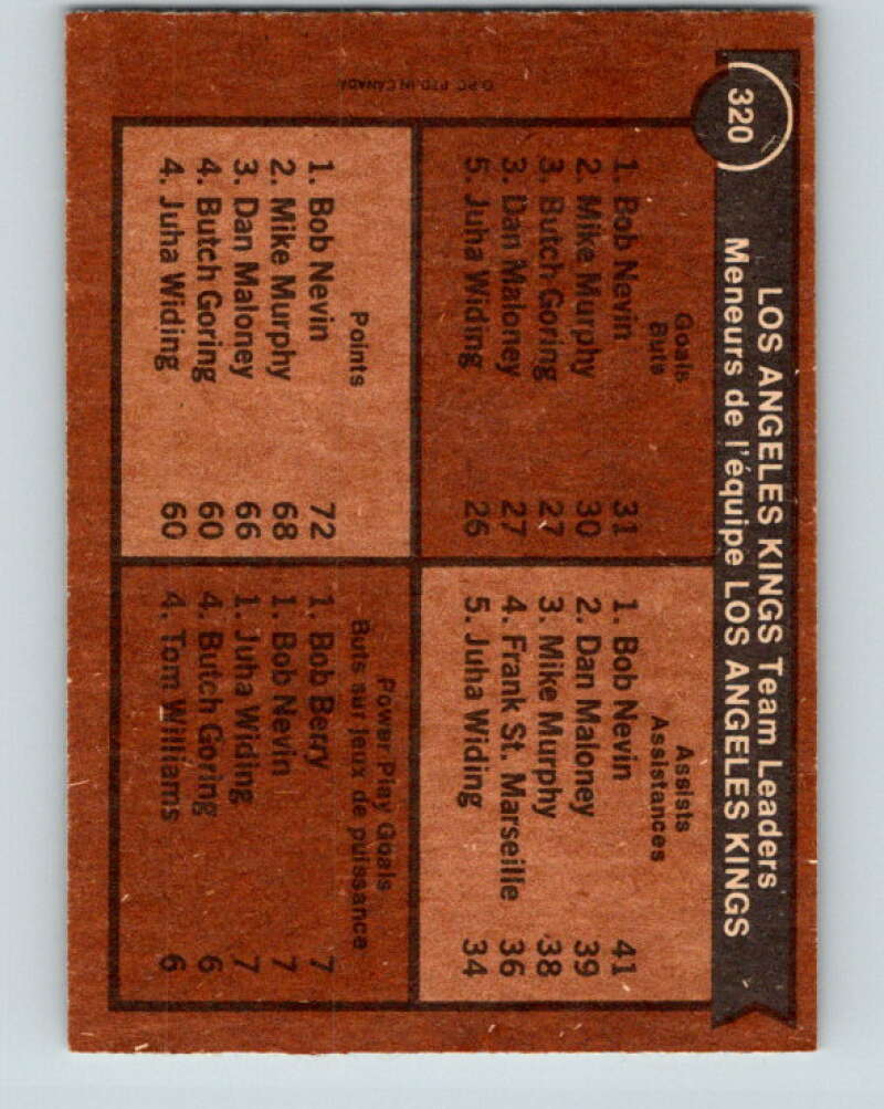 1975-76 O-Pee-Chee #320 Bob Berry TL Los Angeles Kings V6642