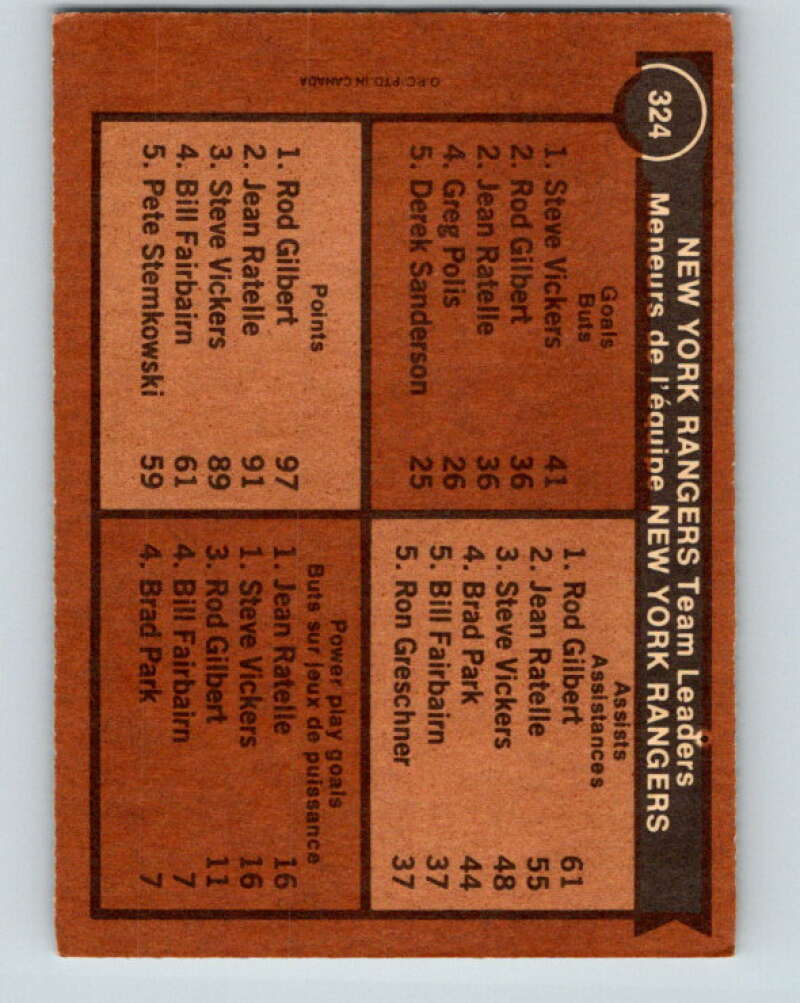 1975-76 O-Pee-Chee #324 Jean Ratelle TL New York Rangers V6659
