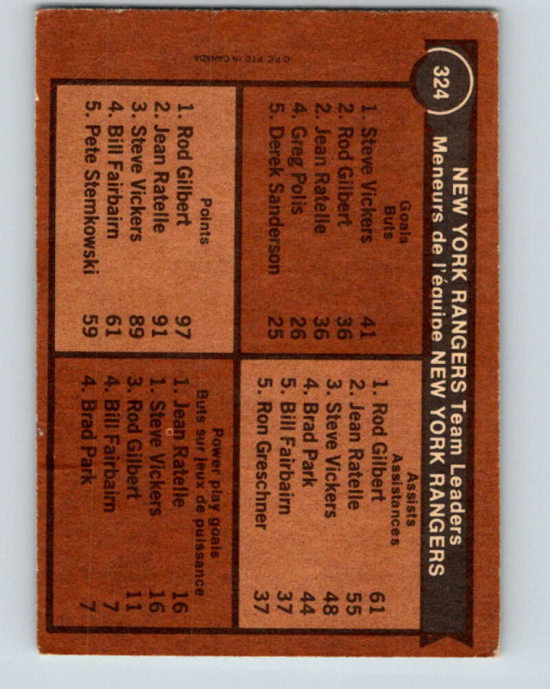 1975-76 O-Pee-Chee #324 Jean Ratelle TL New York Rangers V6661