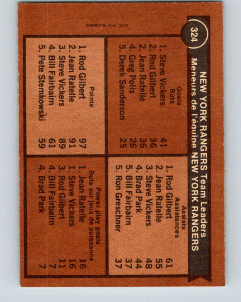 1975-76 O-Pee-Chee #324 Jean Ratelle TL New York Rangers V6662