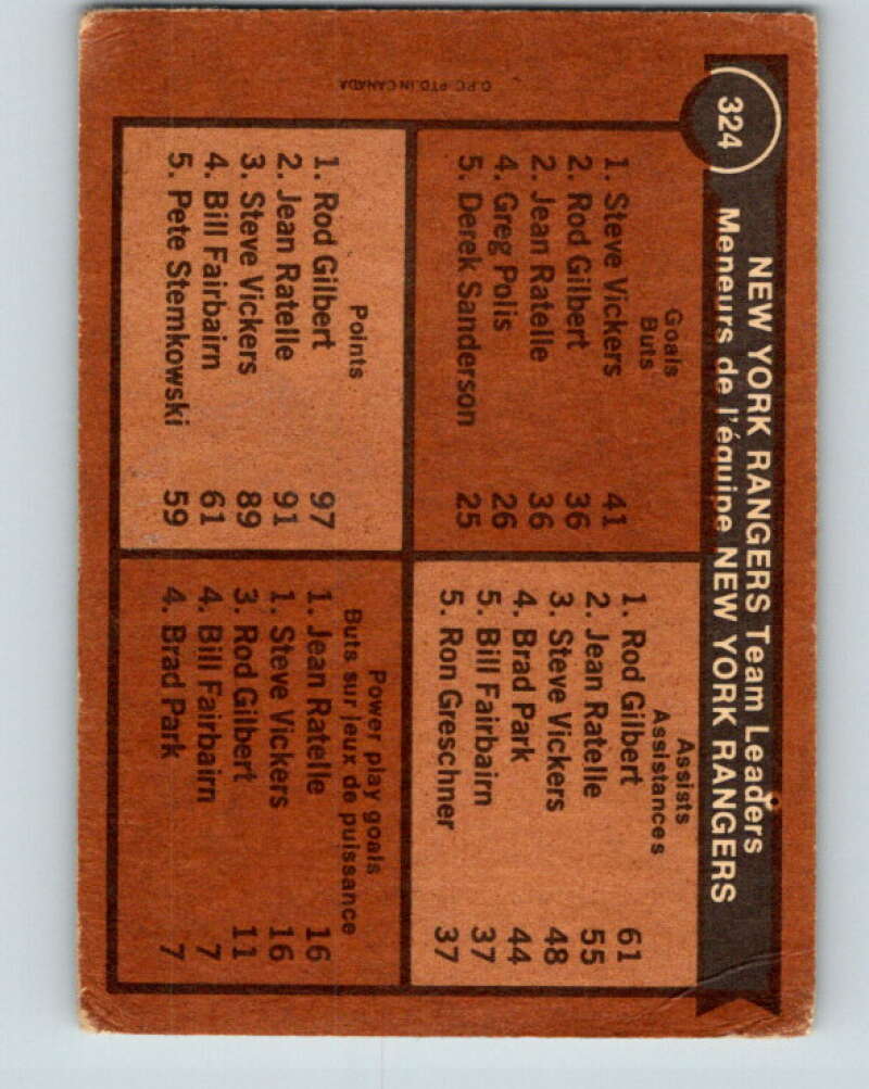1975-76 O-Pee-Chee #324 Jean Ratelle TL New York Rangers V6664