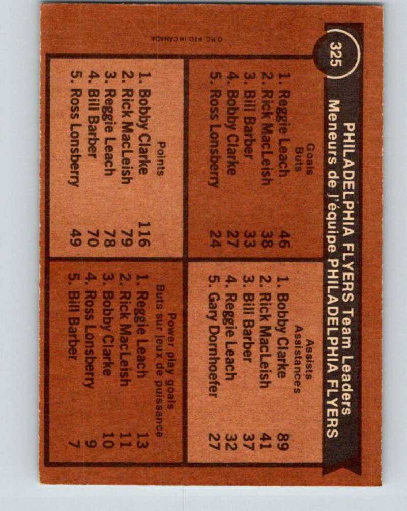 1975-76 O-Pee-Chee #325 Reggie Leach/Bobby Clarke TL Philadelphia Flyers V6665