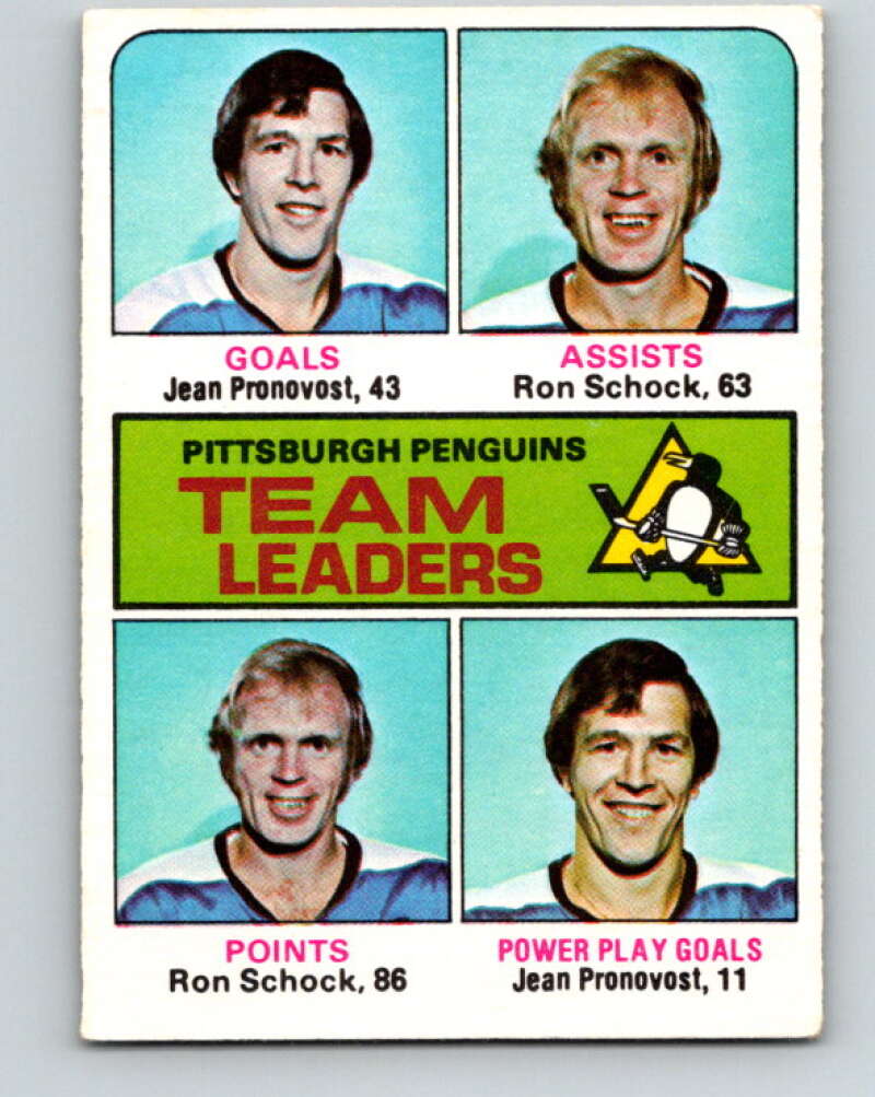 1975-76 O-Pee-Chee #326 Jean Pronovost/Ron Schock TL Pittsburgh Penguins V6671