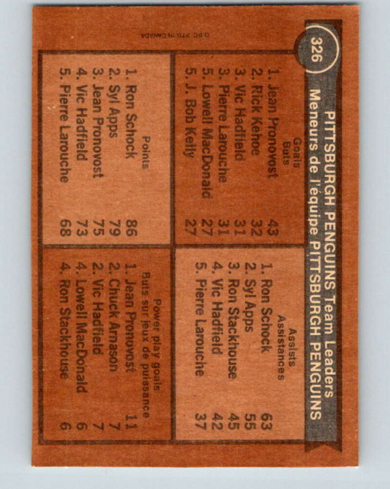 1975-76 O-Pee-Chee #326 Jean Pronovost/Ron Schock TL Pittsburgh Penguins V6672
