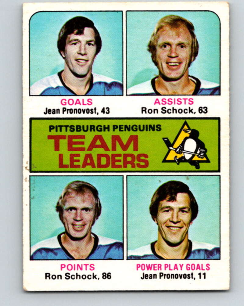 1975-76 O-Pee-Chee #326 Jean Pronovost/Ron Schock TL Pittsburgh Penguins V6673