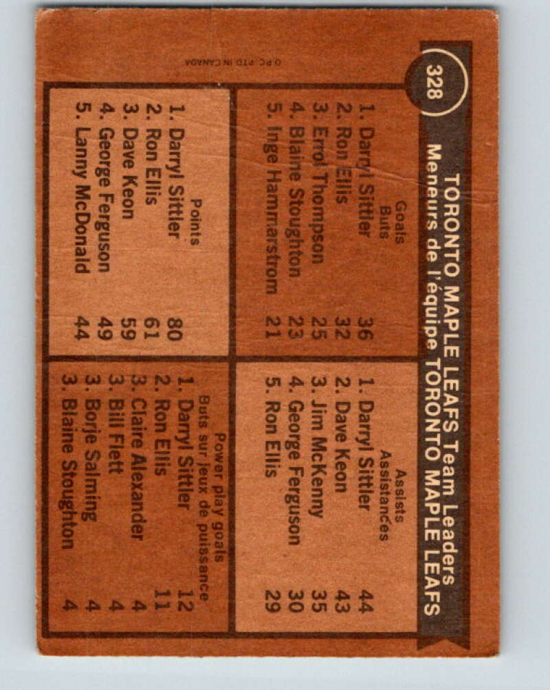 1975-76 O-Pee-Chee #328 Darryl Sittler TL Toronto Maple Leafs V6684