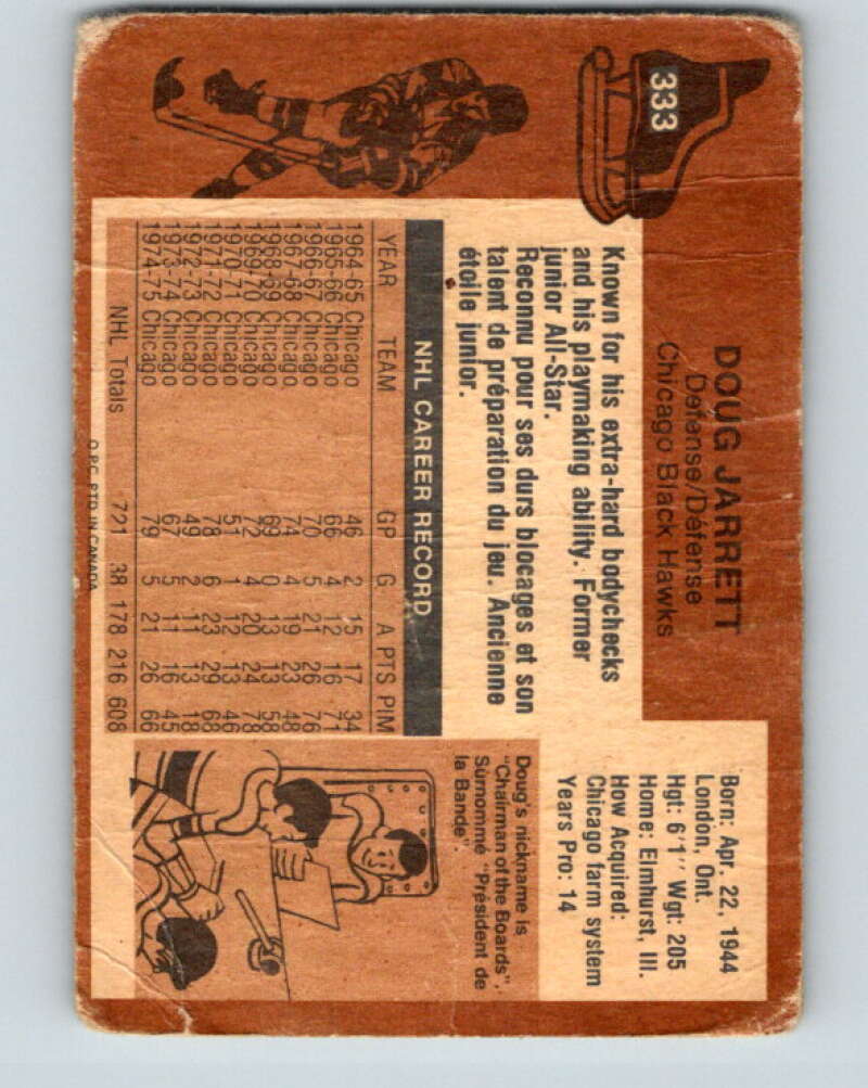 1975-76 O-Pee-Chee #333 Doug Jarrett Chicago Blackhawks V6702