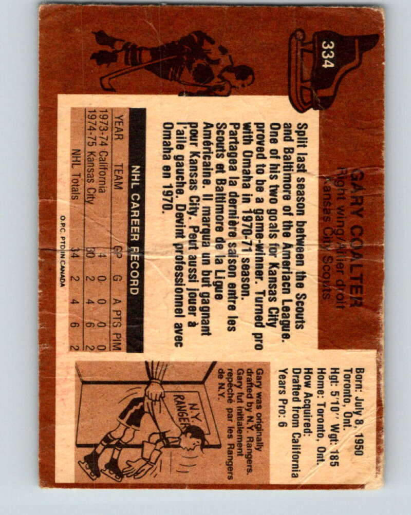 1975-76 O-Pee-Chee #334 Gary Coalter Kansas City Scouts V6705