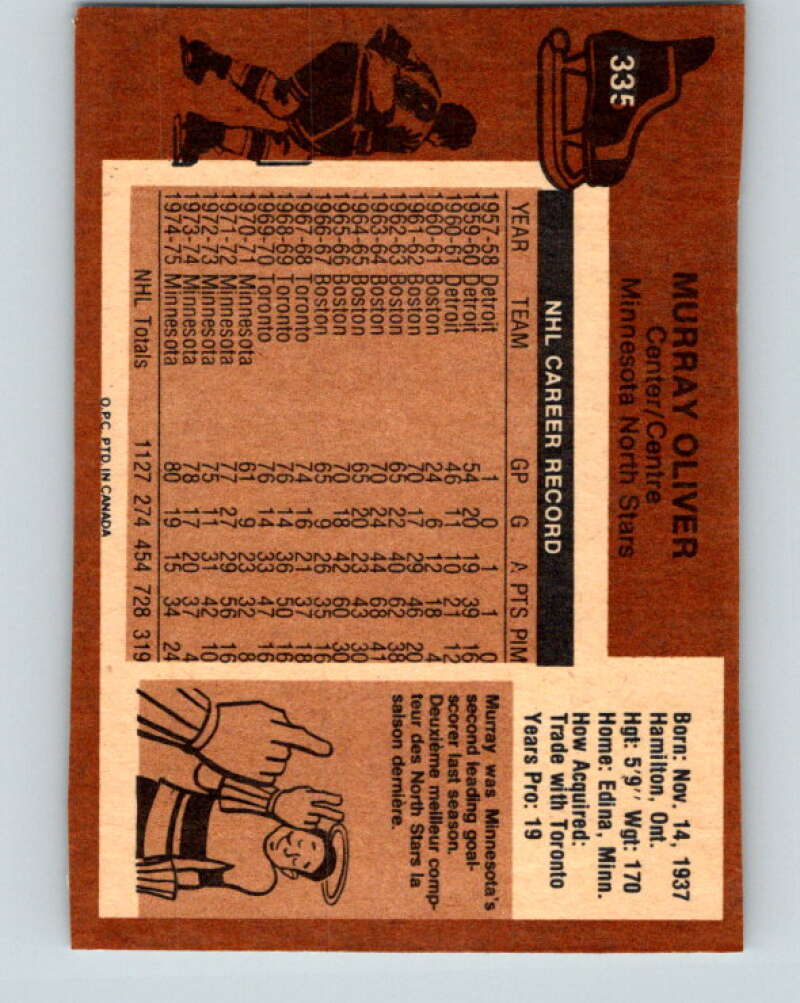 1975-76 O-Pee-Chee #335 Murray Oliver Minnesota North Stars V6706
