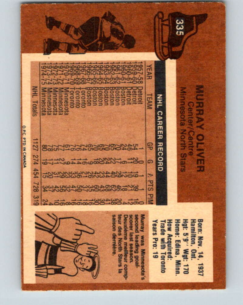 1975-76 O-Pee-Chee #335 Murray Oliver Minnesota North Stars V6707