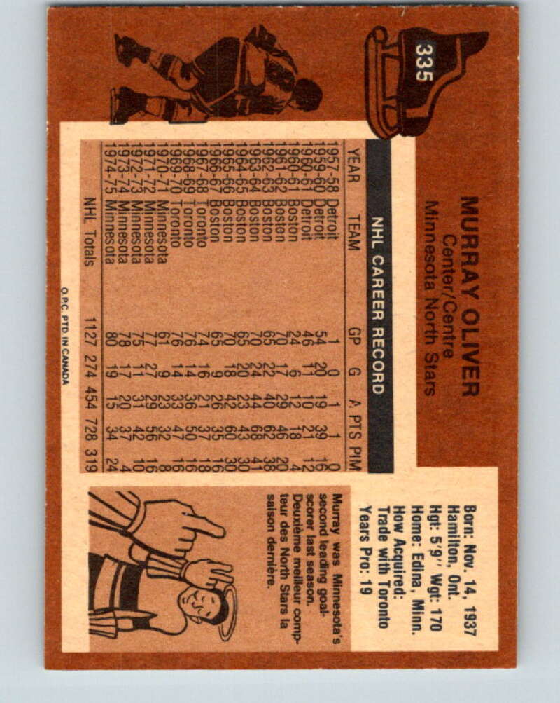 1975-76 O-Pee-Chee #335 Murray Oliver Minnesota North Stars V6708